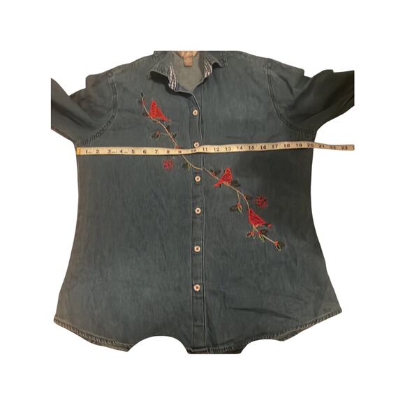 White stag size medium blue denim winter red cardinal long sleeve button up - Picture 5 of 6